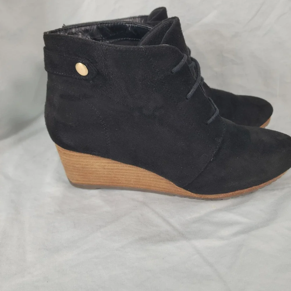 Black Lace Up Booties Womens 8.5 Suede Wedge Ankle Boots Whimsigoth Witchy Boho